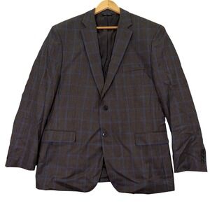 Jos A Bank Mens 46L Traditional Fit Blazer Jacket Traveler Brown Blue Plaid Wool
